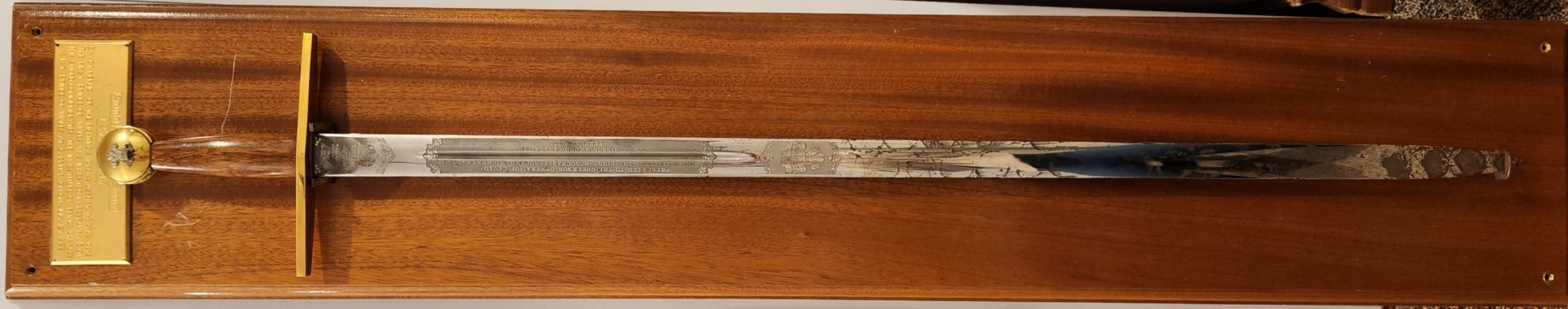 Commemorative sword gifted to Roland Michener 