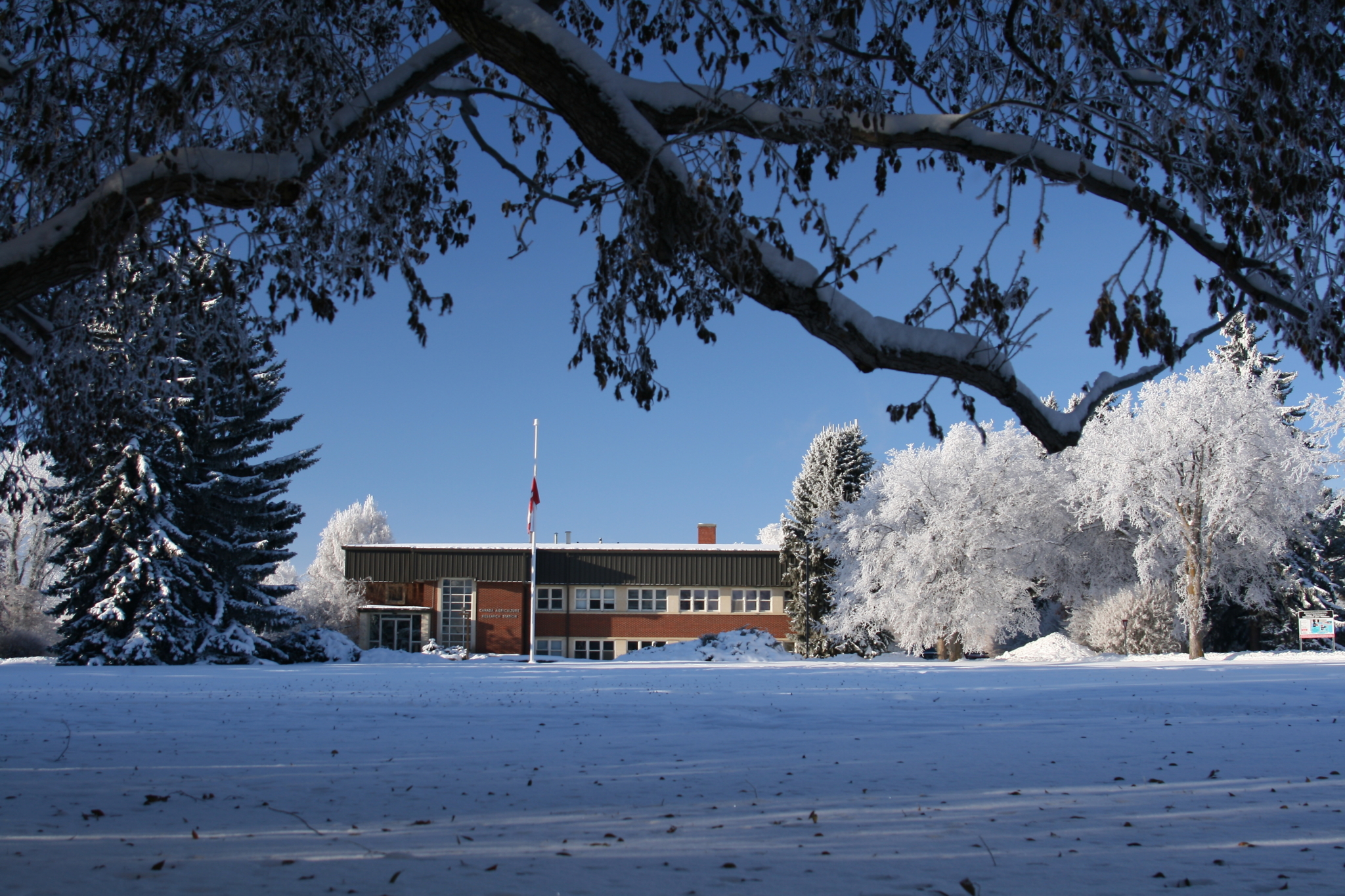 The Lacombe Research Station in the current day during the winter season.